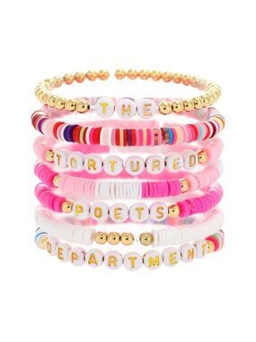 Beaded Bracelets Swiftie Concert Clay Friendship String Set Pink Gold